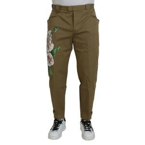 Dolce & Gabbana Floral Print Cotton Pants Men Beige